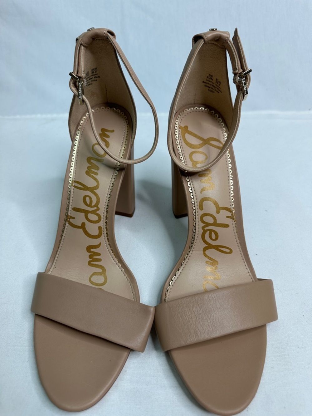 Sam Edelman Taupe Ankle-Strap Block Heel Sandals